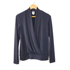 Anne Klein Black Long Sleeve Wrap Blouse size S Formal